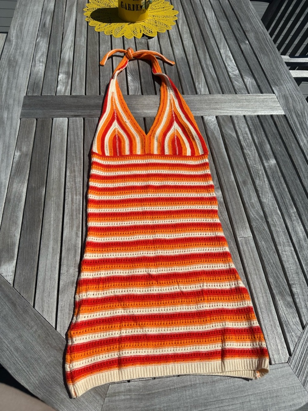 Women’s  Halter One-Piece Knit Dress (cover up) in Orange & Cream
